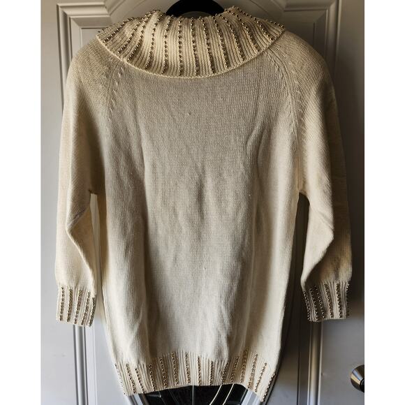 Victoria Harbour White Gold Beads 80s Sweater Women Size Medium - Picture 2 of 7
